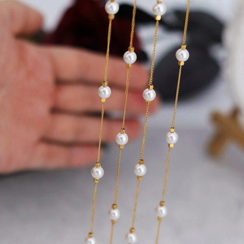 French Elegant Artificial Pearl Necklace Titanium Steel Gold Plated Handmade Beaded Choker Bracelet For Women Fashion Jewelry