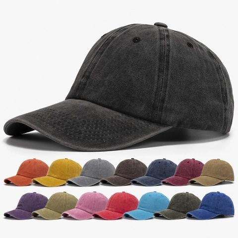 Vintage Washed Cotton Baseball Cap Adjustable Retro Distressed Casual Solid Color Sun Hat For Men Women