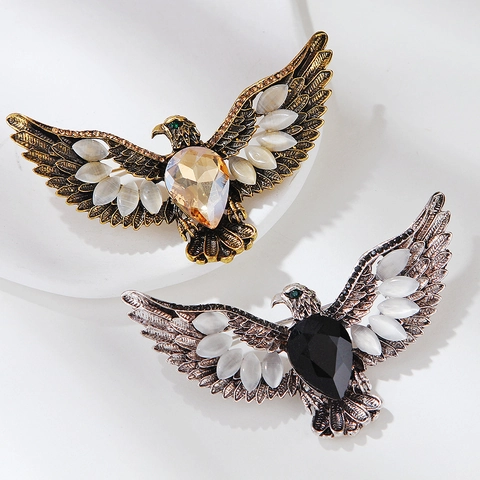 Spilla Aquila Vintage Per Uomo Donna Lega Antica Pietra Occhio Di Gatto Strass Grande Uccello Accessorio Gioielli Per Abito