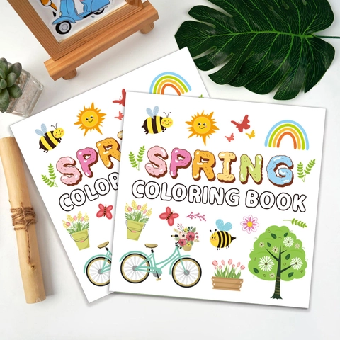 Spring Coloring Book For Kids And Adults Cartoon DIY Doodle Drawing Paper Stress Relief Easy Pattern Early Learning