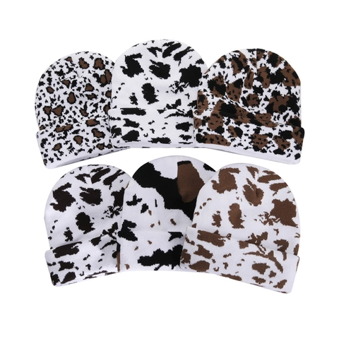 Knitted Beanie Hat Acryl Tiermuster Kuh Leopard Zebra Karo Winter Warm Mode Für Frauen