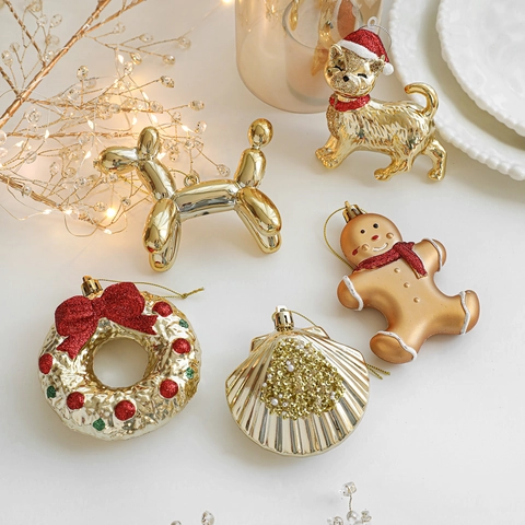 Decorazioni Natalizie Da Appendere In Plastica Glitter Oro Rosso Forma Animale Campana Arredo Festivo Casa