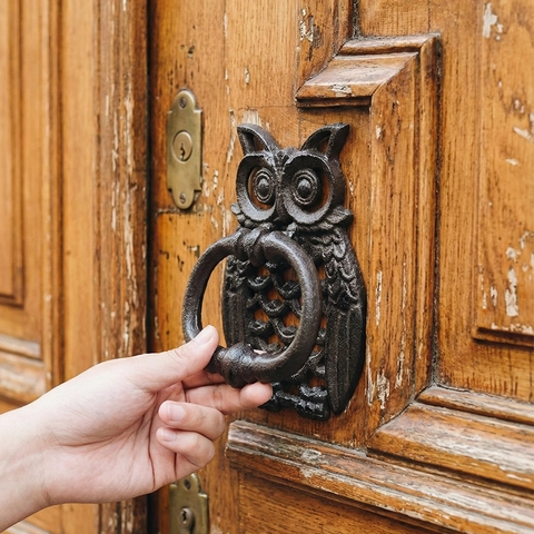 Vintage Owl Door Knocker Cast Iron Heavy Duty Retro Animal Handle For Front Door Garden Home Decor Rustic Wall Hanging