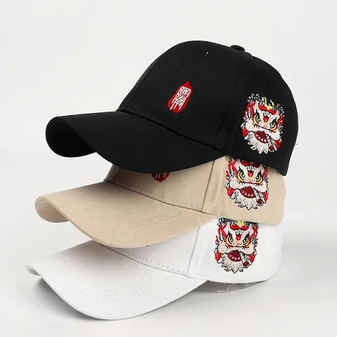 Cappellino Da Baseball In Cotone Ricamo Leone Cinese Stile Rigido Regolabile Protezione Solare Traspirante Da Esterno Per Uomo Donna