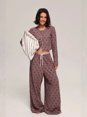 Abbigliamento Da Casa Donna Texture Cuore Cardigan A Maniche Lunghe E Pantaloni Larghi Abbigliamento Da Notte