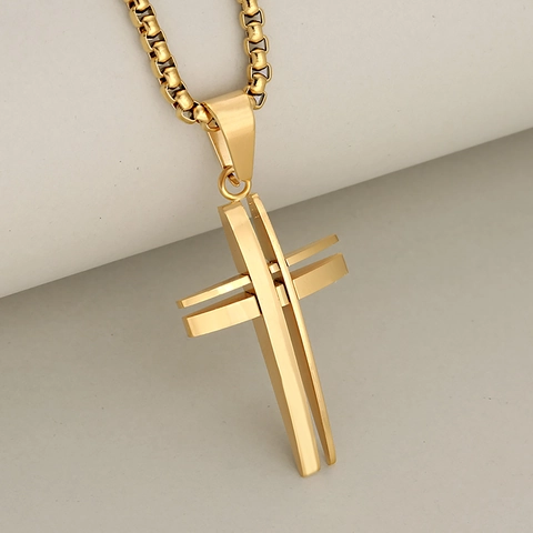 Roestvrijstalen Kruis Hanger Ketting Voor Heren Dames Hol 3D Gelaagd Geometrisch Minimalistisch Religieuze Mode Sieraden