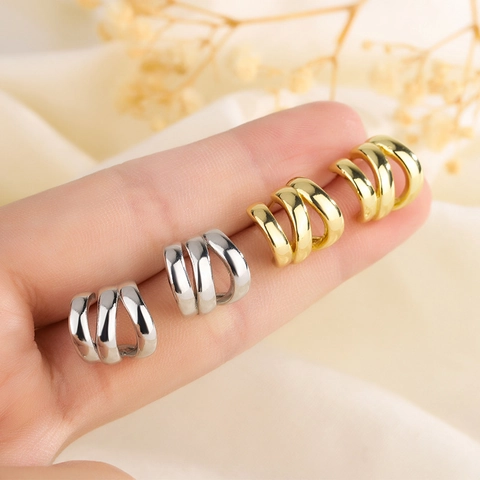 Orecchini A Cerchio Triplo Cerchio Minimalisti Geometrici Rame Con Perno In Argento Sterling 925 Per Donna