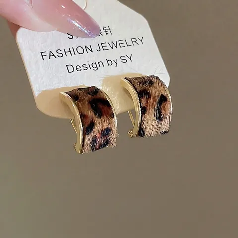 Orecchini A Cerchio A C Con Stampa Leopardata Lega Con Perno In Argento Sterling 925 Finto Crine Di Cavallo Retro Stile Maillard