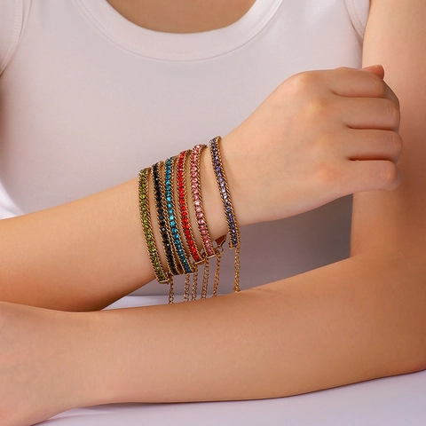 Pulsera Bohemia De Acero Inoxidable Bañada En Oro De 18K Circonita De Color Incrustada Joyería Elegante Minimalista Para Mujer