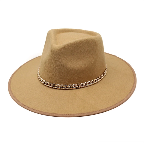 Cappello Fedora A Tesa Larga In Feltro Di Lana Con Catena Dorata Stile Jazz Britannico Per Uomo E Donna Classico