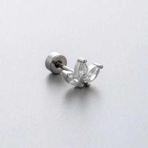 Cartilage Stud Earrings Titanium Steel Cubic Zirconia Green White Stone Crown Leaf Butterfly Shapes Screw Flat Back Women