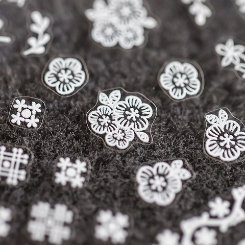 Nagelkunst Aufkleber Weiße Einfache Blume Relief Flach Japanischer Stil Spitze Geometrische Florale Klebe Decals DIY Maniküre Dekoration
