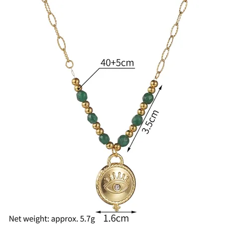 Evil Eye Münzanhänger Halskette Edelstahl Vergoldet Mit Grünen Perlen Zirkonia Böhmischer Vintage Schmuck Für Damen