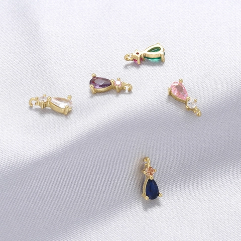Ciondolo A Goccia D'acqua Charm Rame Placcato Oro 18K Micro Pave Zircone Colorato Per Creazione Di Gioielli DIY Lusso