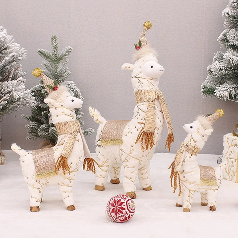 Weihnachten Flanell Bedruckt Alpaka Puppe Ornament Süße Cartoon Plüsch Lama Figur Für Festliche Feiertage Schreibtisch Dekoration