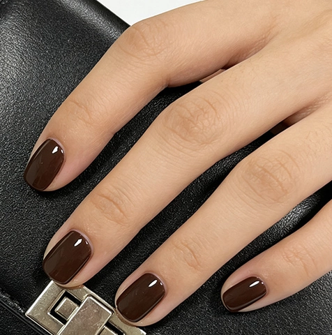 Dark Brown Press On Nails Glossy Short Square Round Full Cover False Nails For Women Daily Wear Simple Trendy