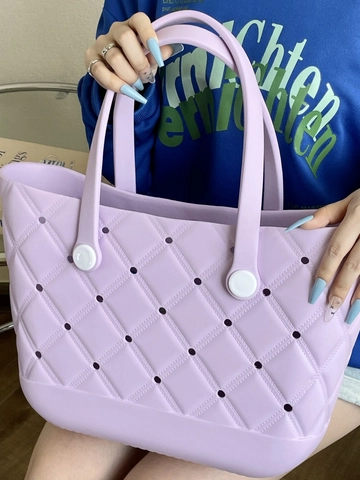 Bolso Tote De Playa EVA Impermeable Gran Capacidad Agujero Hueco Patrón Diamante Bolso De Mano Para Mujeres