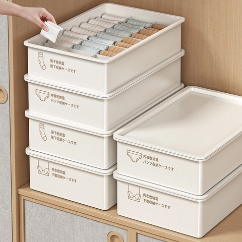 Underwear Storage Box Divided Closet Organizer Plastic Stackable With Lid For Socks Panties Bras Drawer Organization