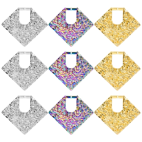 Collana Con Pendente A Rombo Acciaio Inossidabile Texture Martellata Cavo Geometrico Gioielli Di Nicchia Per Donna Oro Argento Arcobaleno