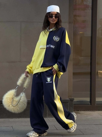 Women Patchwork Sweatshirt And Joggers Cotton Sporty Streetwear Casual Pullover Long Pants For Autumn