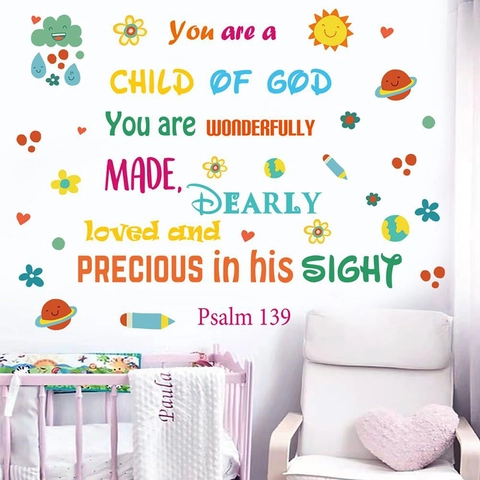 Inspirierende Bibelverse Wandaufkleber PVC Bunt Psalm 139 Kind Gottes Aufkleber Kinderzimmer Deko