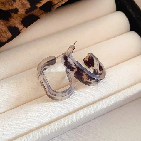 Fashion Geometric Irregular Square Leopard Print Earrings With 925 Sterling Silver Earring Post And Bohemian Necklace Jewelry