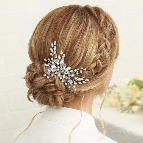 Peine De Pelo De Novia Aleación Strass Cristal Hoja Flor Boda Accesorios Para El Cabello Para Mujeres Dama De Honor
