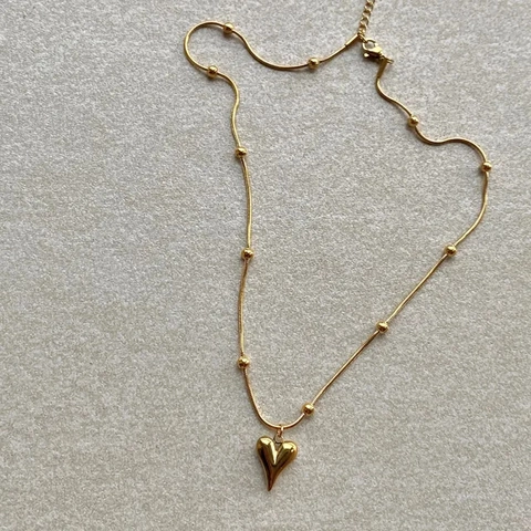 Minimalist Stainless Steel Heart Pendant Necklace For Women Beaded Snake Chain Clavicle Neck Chain Fashion Jewelry Gift