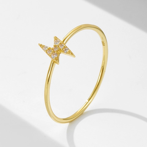 925 Sterling Silver Lightning Bolt Zirconia Ring For Women Gold Plated Dainty Minimalist Ins Style Fashion Finger Ring Jewelry