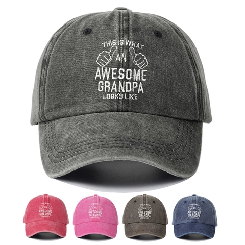 Awesome Grandpa Waschbaumwolle Baseballkappe Retro Distressed Slogan Stickerei Verstellbarer Sonnenhut Herren Damen Geschenk