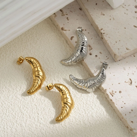 Orecchini A Cerchio Croissant Placcati Oro 18K Acciaio Inossidabile Stile Francese Retrò Gioielli Per Donna
