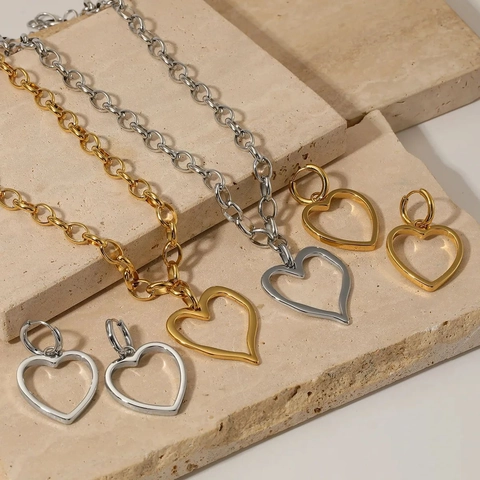 Herz Halskette Und Ohrringe 316 Edelstahl Hohl Anhänger Minimalistischer Französischer Vintage Schmuck Für Frauen
