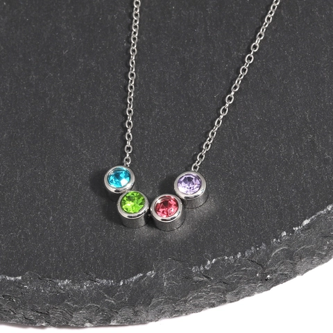 Rainbow Cubic Zirconia Necklace For Women Brass White Gold Plated Round Geometric Pendant Adjustable Simple Jewelry