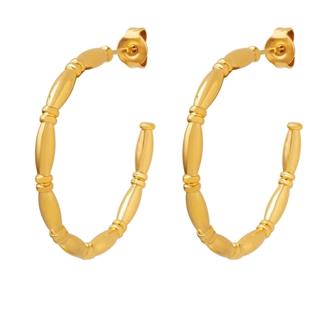 Pendientes de Aro de Acero de Titanio en Forma de C con Nudo de Bambú para Mujer Joyería Personalizada Galvanizada Color Oro Plata