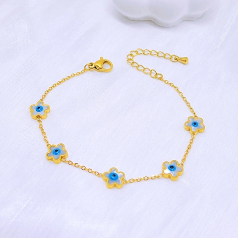 Bracciale Malocchio in Acciaio al Titanio Placcato Oro per Donna Elegante Ciondolo a Cuore Stella Fiore Mano di Fatima Quadrifoglio