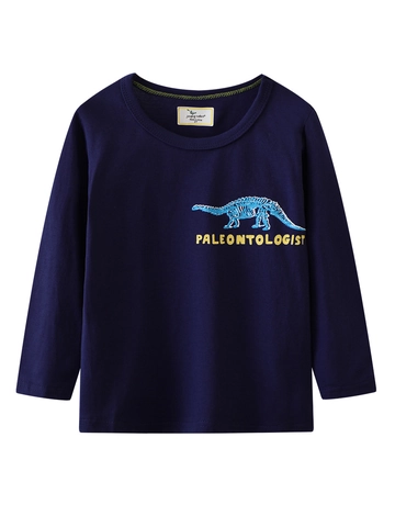 Kinder Baumwolle Langarm T-Shirt Dinosaurier Skelett Druck Paleontologist Schriftzug Jungen Weich Rundhals Atmungsaktive Tops