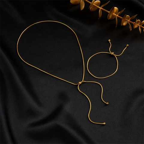 Stainless Steel Snake Bone Chain Necklace And Bracelet Adjustable Slide Bead Gold Minimalist Jewelry For Women