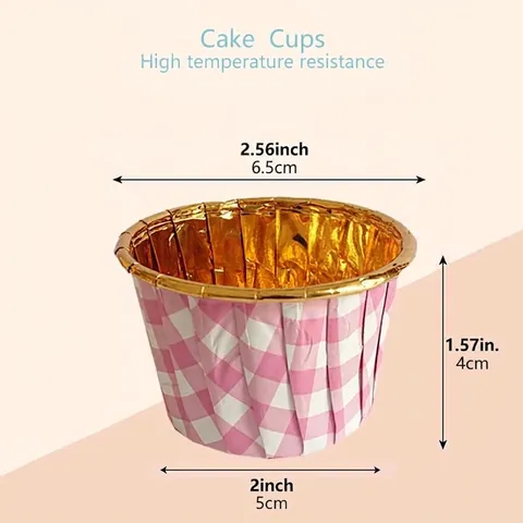 Hittebestendige Aluminiumfolie Bakvormpjes Goud Gingham Patroon Muffin Cupcake Liners Voor Thuisfeest Keuken Bakgereedschap