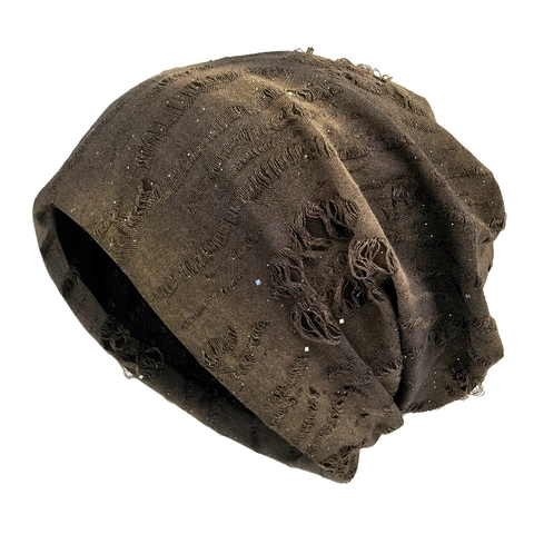 Distressed Strickmütze Beanie Mit Pailletten Slouchy Löcher Streetwear Punk Grunge Style Unisex