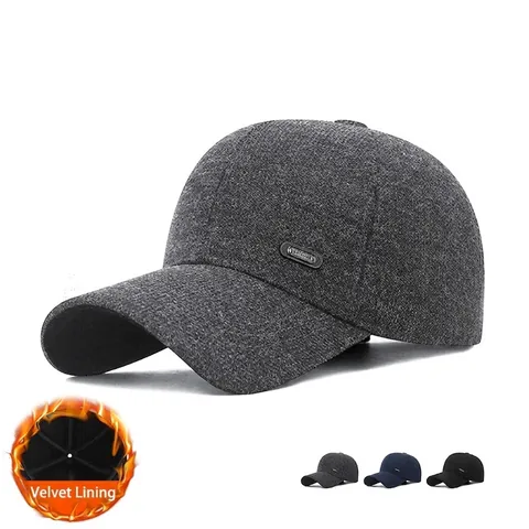 Herren Winter Baseballkappe Wollmischung Fleece Futter Ohrenschutz Warm Winddicht Outdoor Lässig Verstellbare Sportmütze