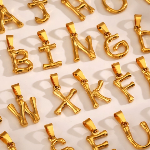 Stainless Steel Alphabet Pendants Bamboo Texture Gold Plated Hip Hop Initial Charms Jewelry Accessories