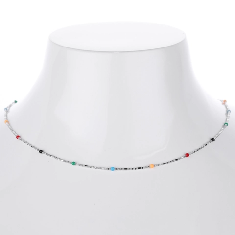 Collar De Plata De Ley 925 Cadena Con Cuentas De Esmalte Coloridas Gargantilla Minimalista Joyería Para Mujer