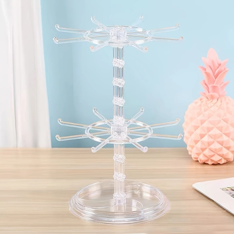 Rotating Jewelry Display Rack Acrylic Earring Holder Necklace Organizer Stand Round Tray Base Desktop Storage For Women