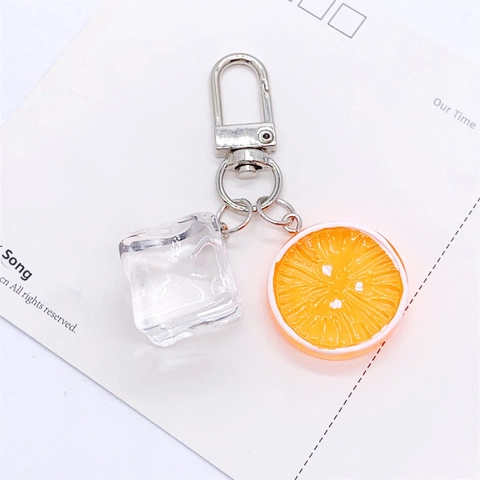 Creative Personality Simulation Lemon Slice And Ice Cube Keychain Resin Fruit Food Bag Pendant Hanging Decoration Gift