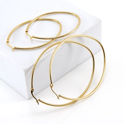 Hoop Ohrringe Edelstahl 18K Vergoldet Minimalistisch Geometrisch Oval Hochglanzpoliert Schmuck Für Damen