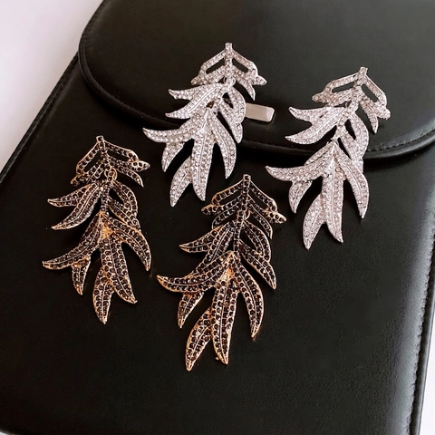 Vintage Blatt Hängeohrringe Mit 925 Sterling Silber Ohrstecker Legierung Strass Lange Tropfen Übertriebener Schmuck Damen