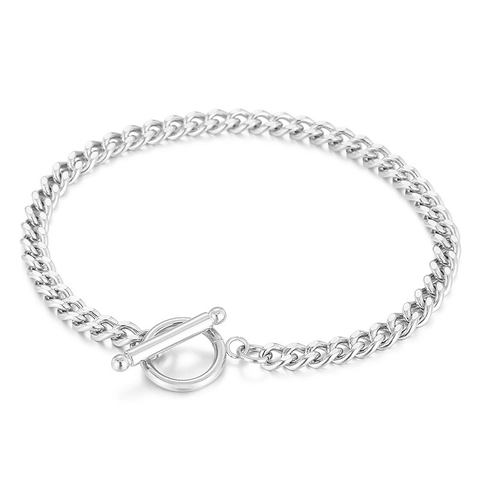 Cuban Chain Bracelet Stainless Steel Toggle Clasp Polished Minimalist Link Bangle Jewelry Unisex Gift Hip Hop Punk Style