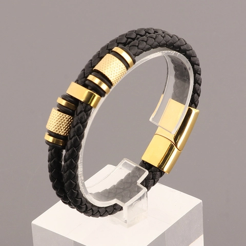 Men Woven Leather Bracelet With Stainless Steel Magnetic Clasp Multi Layer Retro Braided Cord Bangle Jewelry Gift