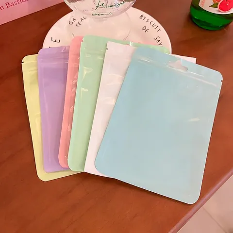 Macaron Color Plastic Ziplock Bags Self Sealing Jewelry Packaging Storage Hanging Hole Thickened Reusable Pouch