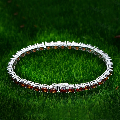 925 Sterling Silver Tennis Bracelet For Women Sparkling Rhinestone Inlaid Round Cut Red White Pink Jewelry Gift